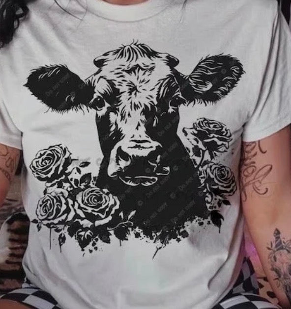 BW Floral Cow - MTO Shirt